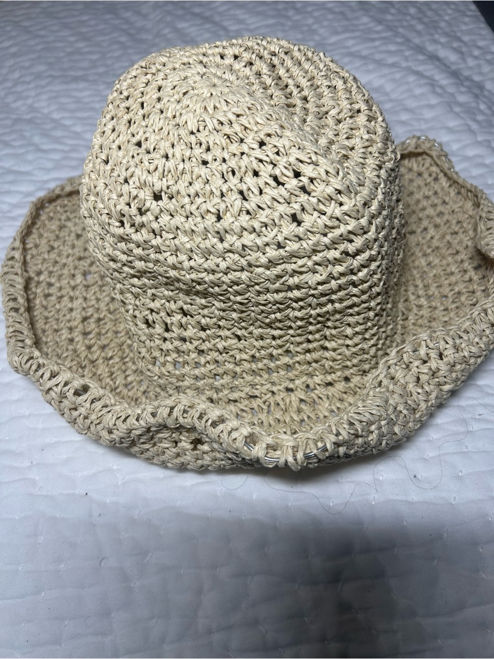 Crocheted Straw Sun Hat - Natural Cream